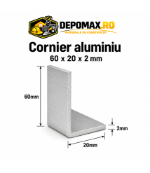 Cornier aluminiu 60 x 20 x 2 mm, 6 metri (EN AW-6060) Cornier aluminiu 60 x 20 x 2 mm, 6 metri (EN AW-6060)